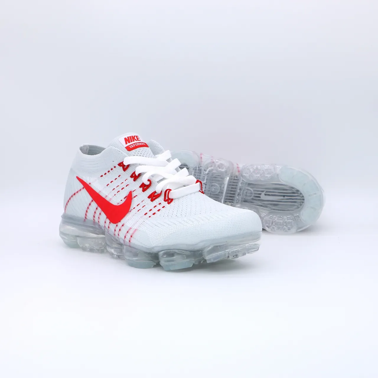 Nike Air VaporMax Flyknit White and Red Lifestyle Sneakers 6