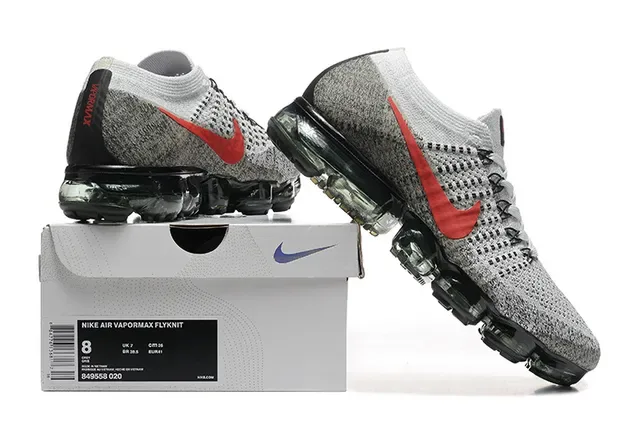 Nike Air VaporMax Heather Gray Red Lifestyle Sneakers 8