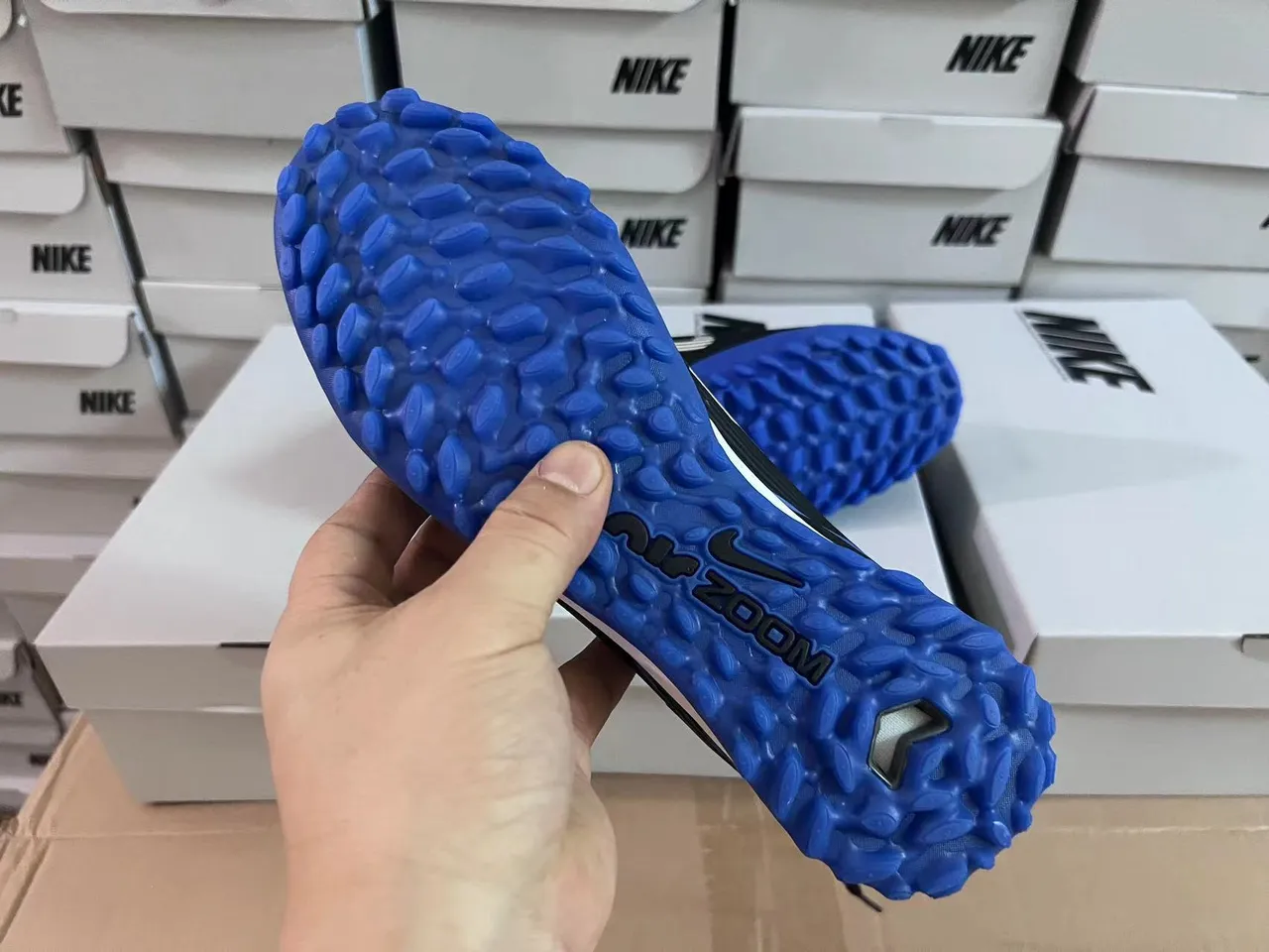 Nike Air Zoom Noir Bleu Bas Haut Synthétique Texturé Riboté Panneau du Metatarsien Chaussures de Football sur Herbe 12