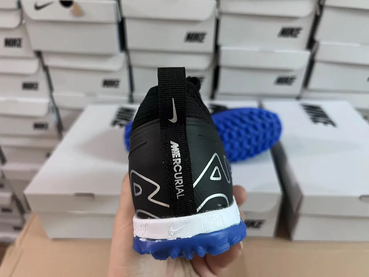 Nike Air Zoom Noir Bleu Bas Haut Synthétique Texturé Riboté Panneau du Metatarsien Chaussures de Football sur Herbe 14