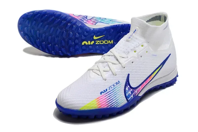 Nike Air Zoom Chaussures de football turf blanc multicolore hautes ajustement chaussette construction tricot 3