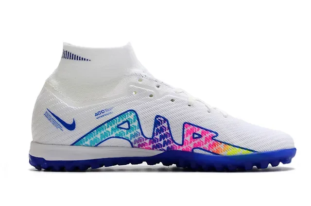Nike Air Zoom Chaussures de football turf blanc multicolore hautes ajustement chaussette construction tricot 5