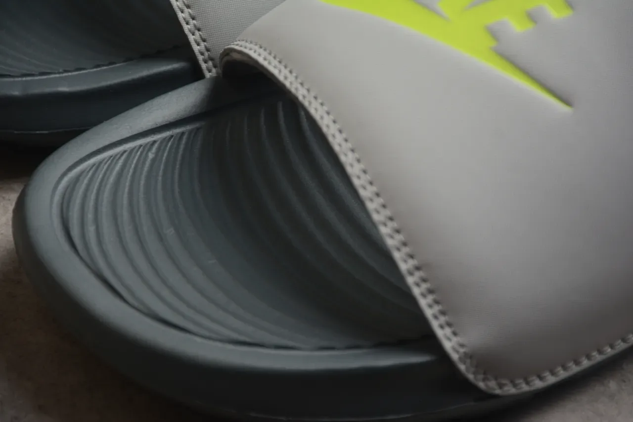 Nike Benassi JDI Gray and Neon Yellow Slippers 7