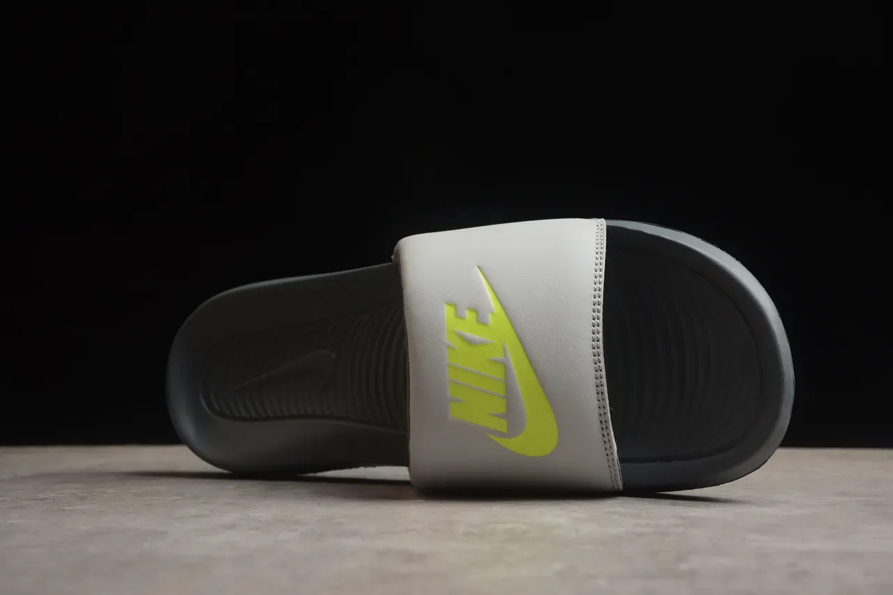 Nike Benassi JDI Gray and Neon Yellow Slippers 10