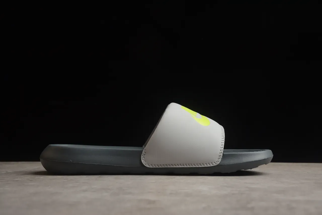 Nike Benassi JDI Gray and Neon Yellow Slippers 11