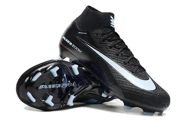 Nike Noir Bleu Haut-Coupé Collet Ajusté à la Chaussette Tricot Texturé/Synthétique Tige Terrain Ferme Chaussures de Football 2