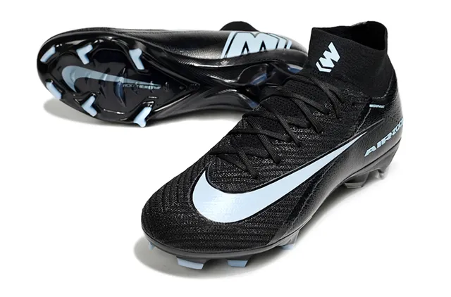 Nike Noir Bleu Haut-Coupé Collet Ajusté à la Chaussette Tricot Texturé/Synthétique Tige Terrain Ferme Chaussures de Football 3