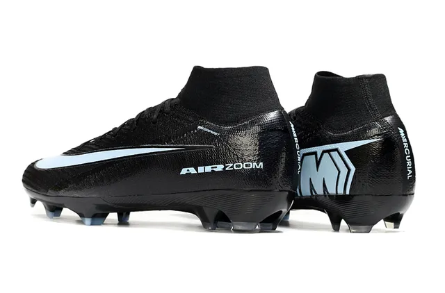 Nike Noir Bleu Haut-Coupé Collet Ajusté à la Chaussette Tricot Texturé/Synthétique Tige Terrain Ferme Chaussures de Football 4