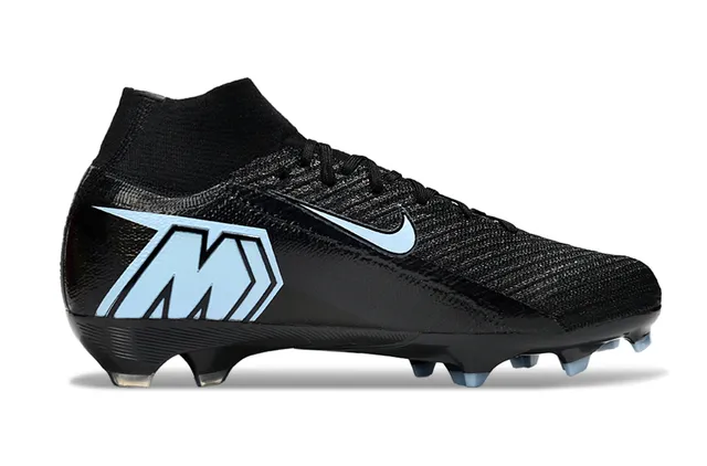 Nike Noir Bleu Haut-Coupé Collet Ajusté à la Chaussette Tricot Texturé/Synthétique Tige Terrain Ferme Chaussures de Football 5