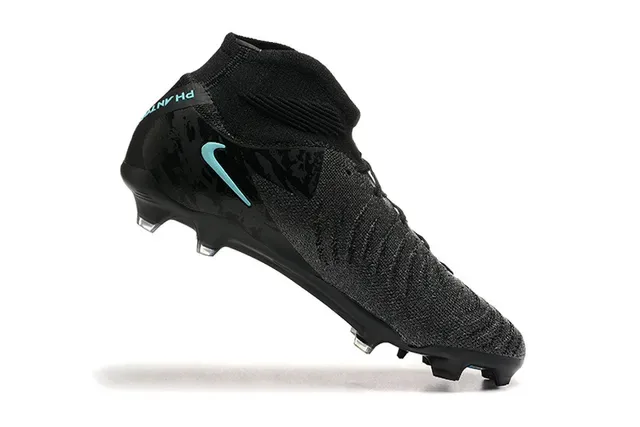Nike Preto Azul Alto Malha Superior Ajuste Meia Tacos Gramado Firme Sapatos de Futebol 4