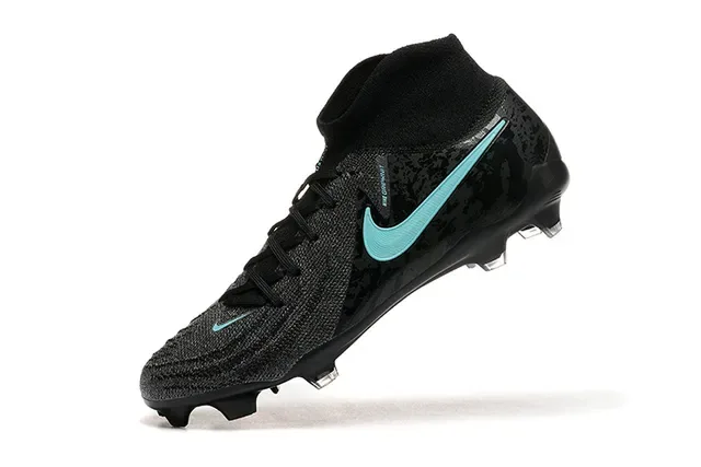 Nike Preto Azul Alto Malha Superior Ajuste Meia Tacos Gramado Firme Sapatos de Futebol 5