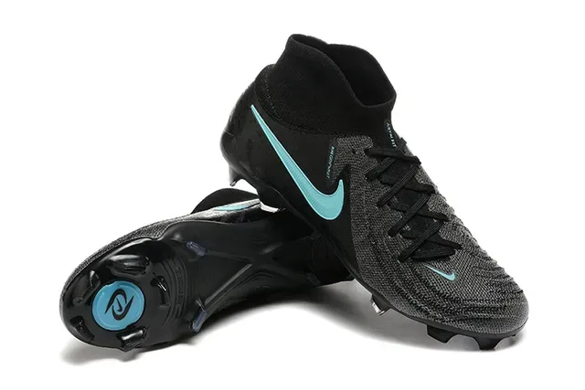 Nike Preto Azul Alto Malha Superior Ajuste Meia Tacos Gramado Firme Sapatos de Futebol 6
