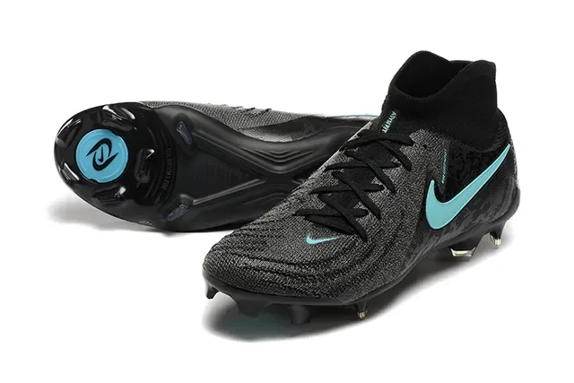Nike Preto Azul Alto Malha Superior Ajuste Meia Tacos Gramado Firme Sapatos de Futebol 7