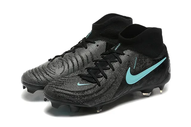 Nike Preto Azul Alto Malha Superior Ajuste Meia Tacos Gramado Firme Sapatos de Futebol 8