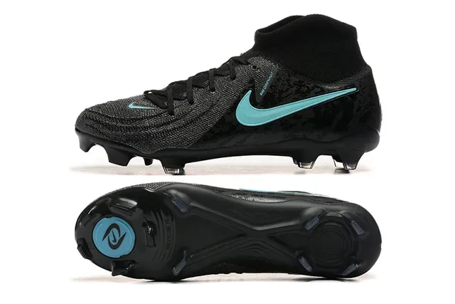 Nike Preto Azul Alto Malha Superior Ajuste Meia Tacos Gramado Firme Sapatos de Futebol 9