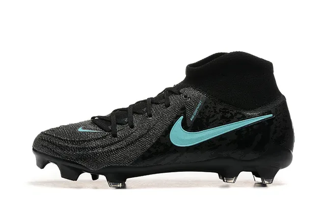 Nike Preto Azul Alto Malha Superior Ajuste Meia Tacos Gramado Firme Sapatos de Futebol 10