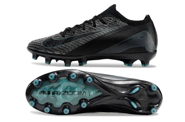 Nike Black Blue Low-Cut Sock-Fit Collar Textured Knit Upper Firm-Ground Soccer Shoes 8