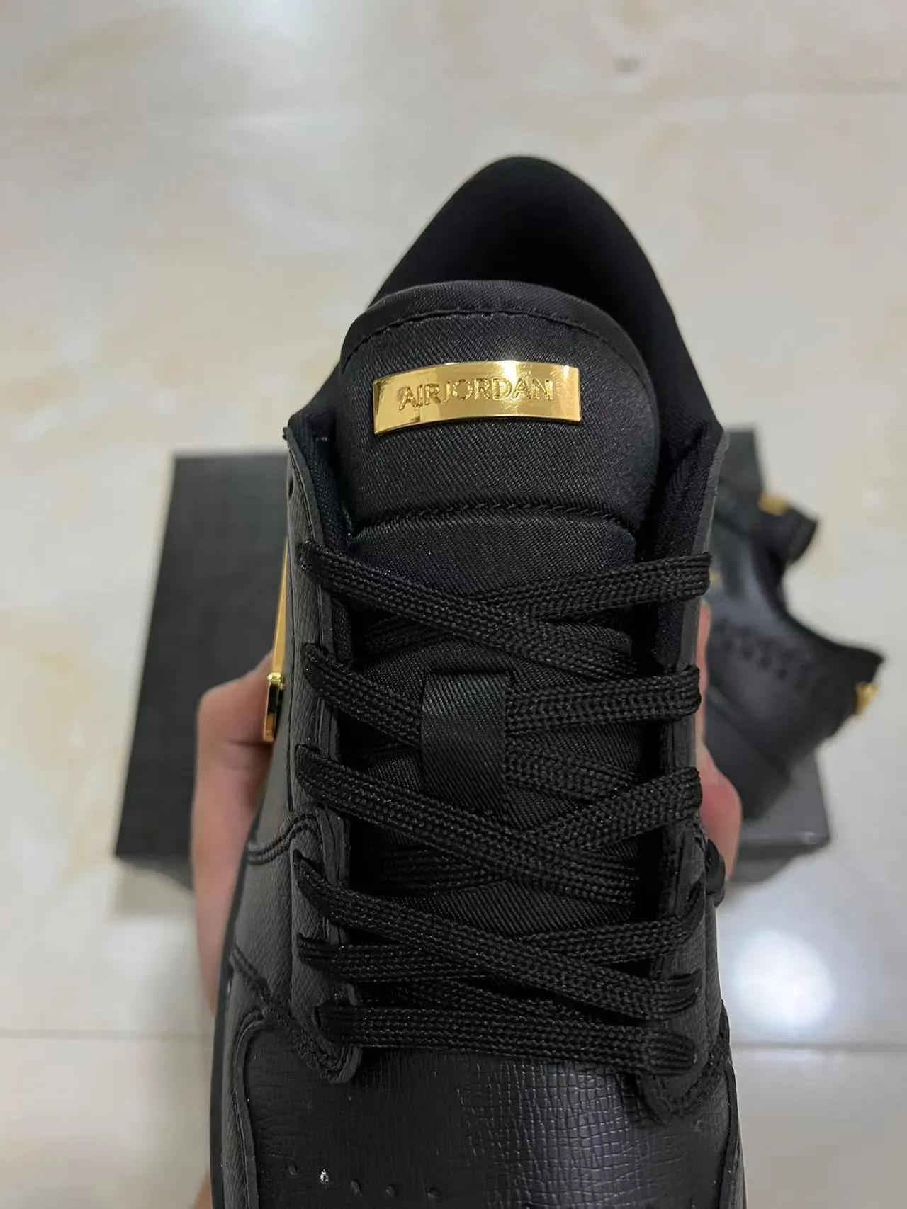 Nike Black Gold Textured Leather Upper Metallic Swoosh Lifestyle Sneakers 3