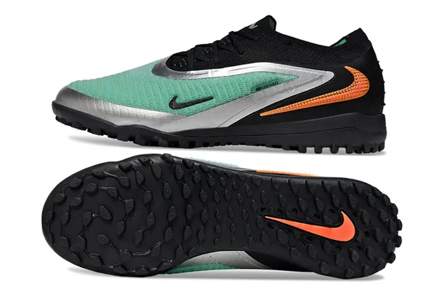 Nike أسود أخضر قماش معقود علوية ربط غير متماثل ترافي حذاء كرة القدم 6