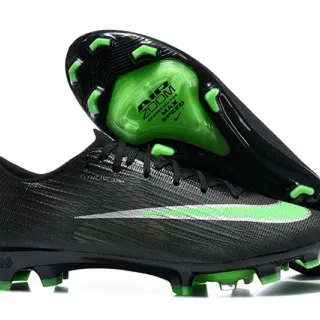 Nike Black Green Low-Cut Flyknit Upper Textured Synthetic Overlay Firm-Ground Soccer Shoes