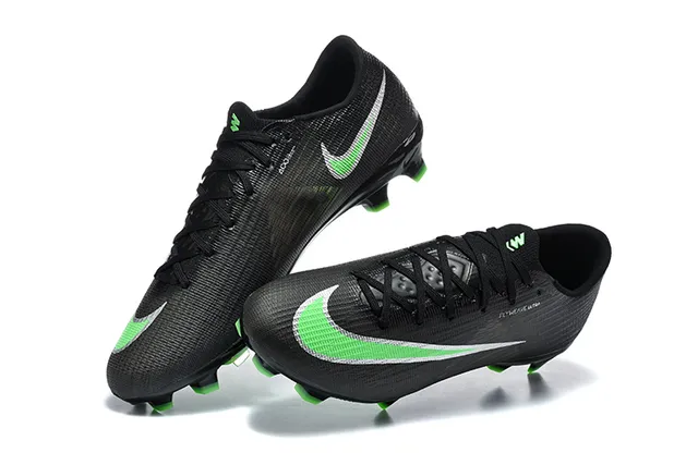 Nike Black Green Low-Cut Flyknit Upper Textured Synthetic Overlay Firm-Ground Soccer Shoes 2