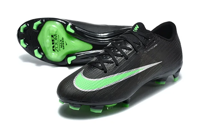 Nike Black Green Low-Cut Flyknit Upper Textured Synthetic Overlay Firm-Ground Soccer Shoes 6
