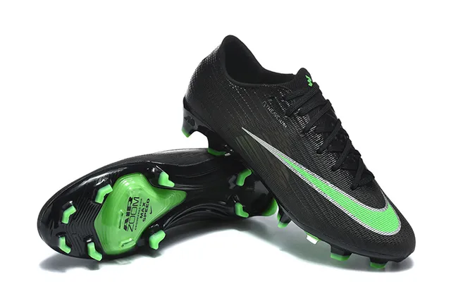 Nike Black Green Low-Cut Flyknit Upper Textured Synthetic Overlay Firm-Ground Soccer Shoes 7