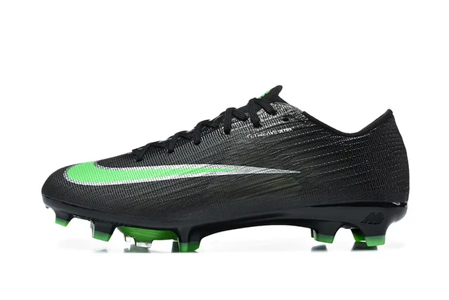 Nike Black Green Low-Cut Flyknit Upper Textured Synthetic Overlay Firm-Ground Soccer Shoes 10