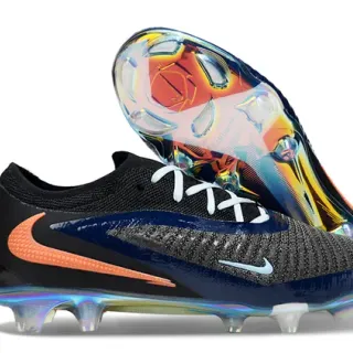 Nike Black Navy Knit Upper Iridescent Sole Firm-Ground Soccer Shoes