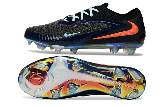 Nike Noir Marine Tricot Supérieur Semelle Iridescente Terrain Firme Chaussures de Football 4