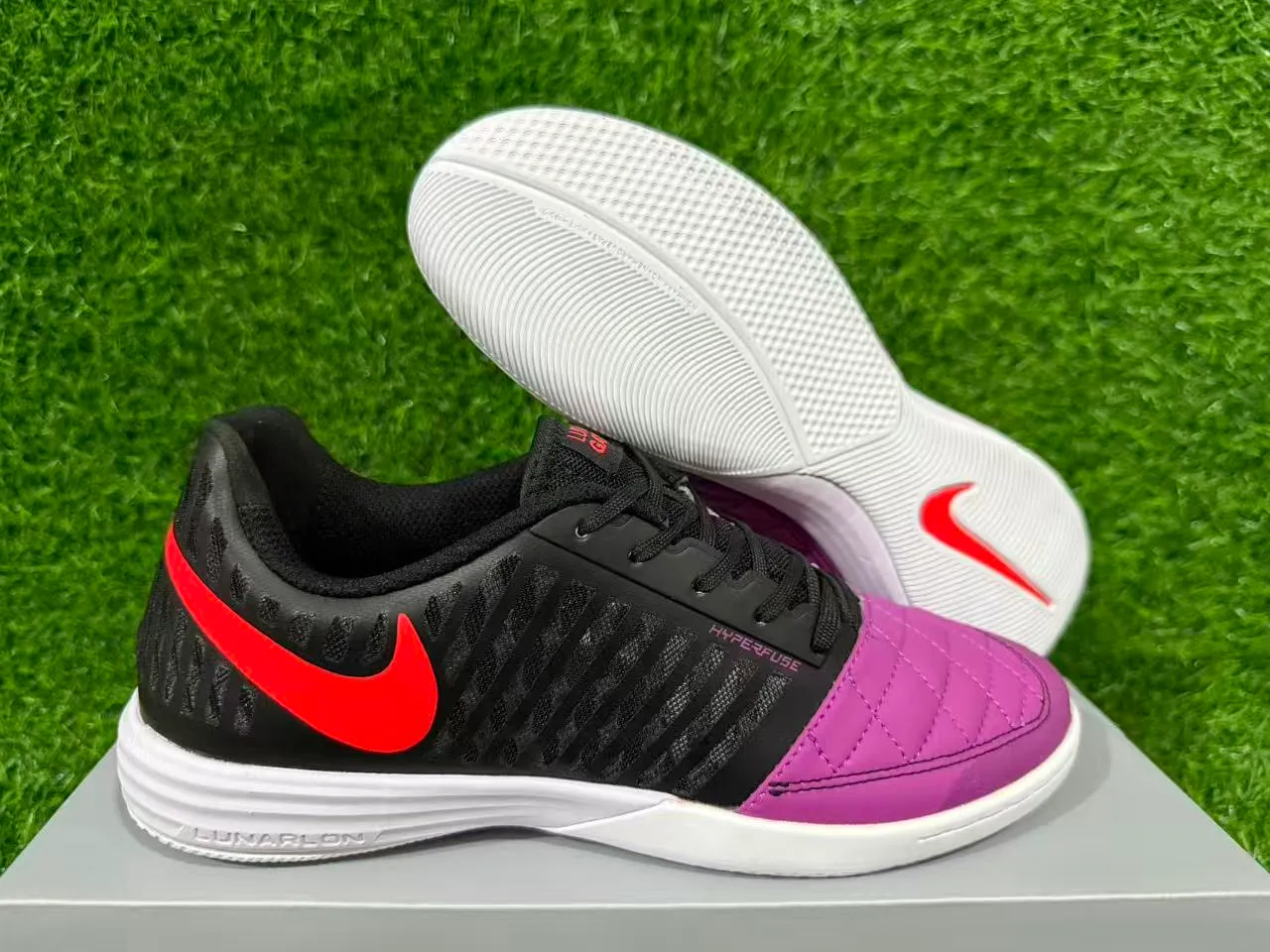 Nike Noir Violet Maille Fusionnée Supérieure Matelassée Synthétique Capuchon des Doigts Chaussures de Football Indoor 17