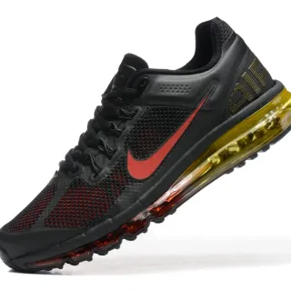 Nike Noir Rouge Air Cushioning Visible de Toute la Longueur Perforé Talons Dorés Chaussures de Course