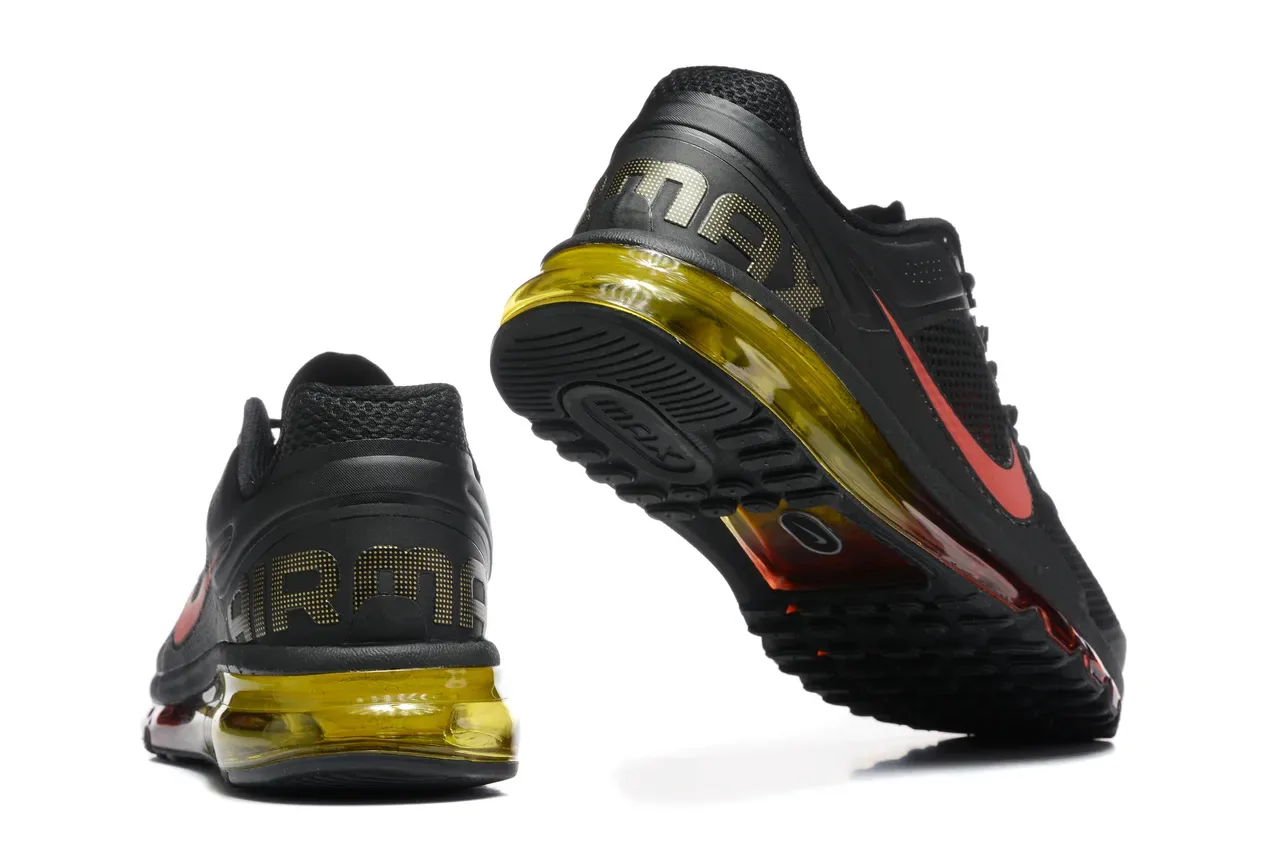 Nike Noir Rouge Air Cushioning Visible de Toute la Longueur Perforé Talons Dorés Chaussures de Course 2