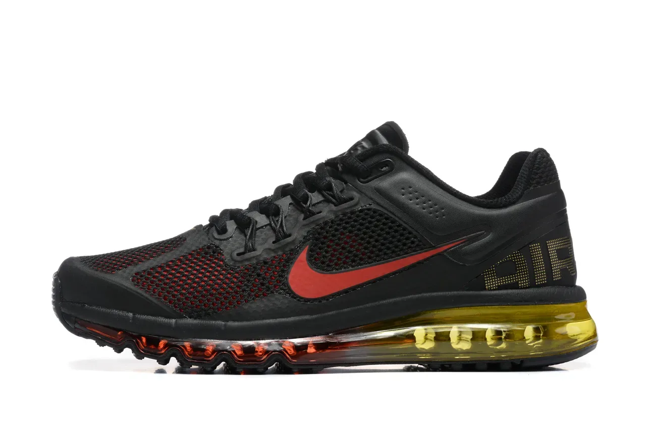 Nike Noir Rouge Air Cushioning Visible de Toute la Longueur Perforé Talons Dorés Chaussures de Course 4