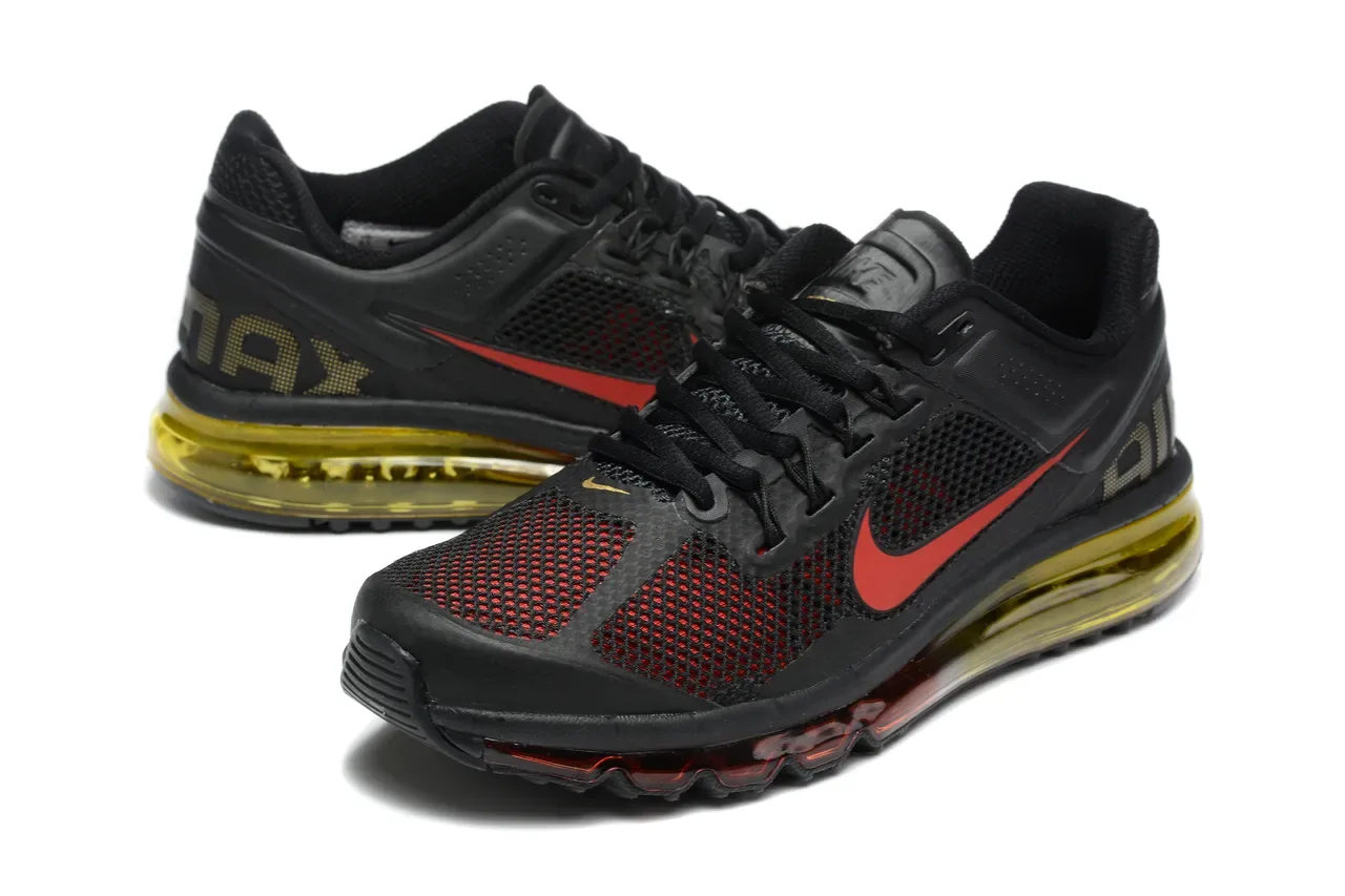 Nike Noir Rouge Air Cushioning Visible de Toute la Longueur Perforé Talons Dorés Chaussures de Course 5