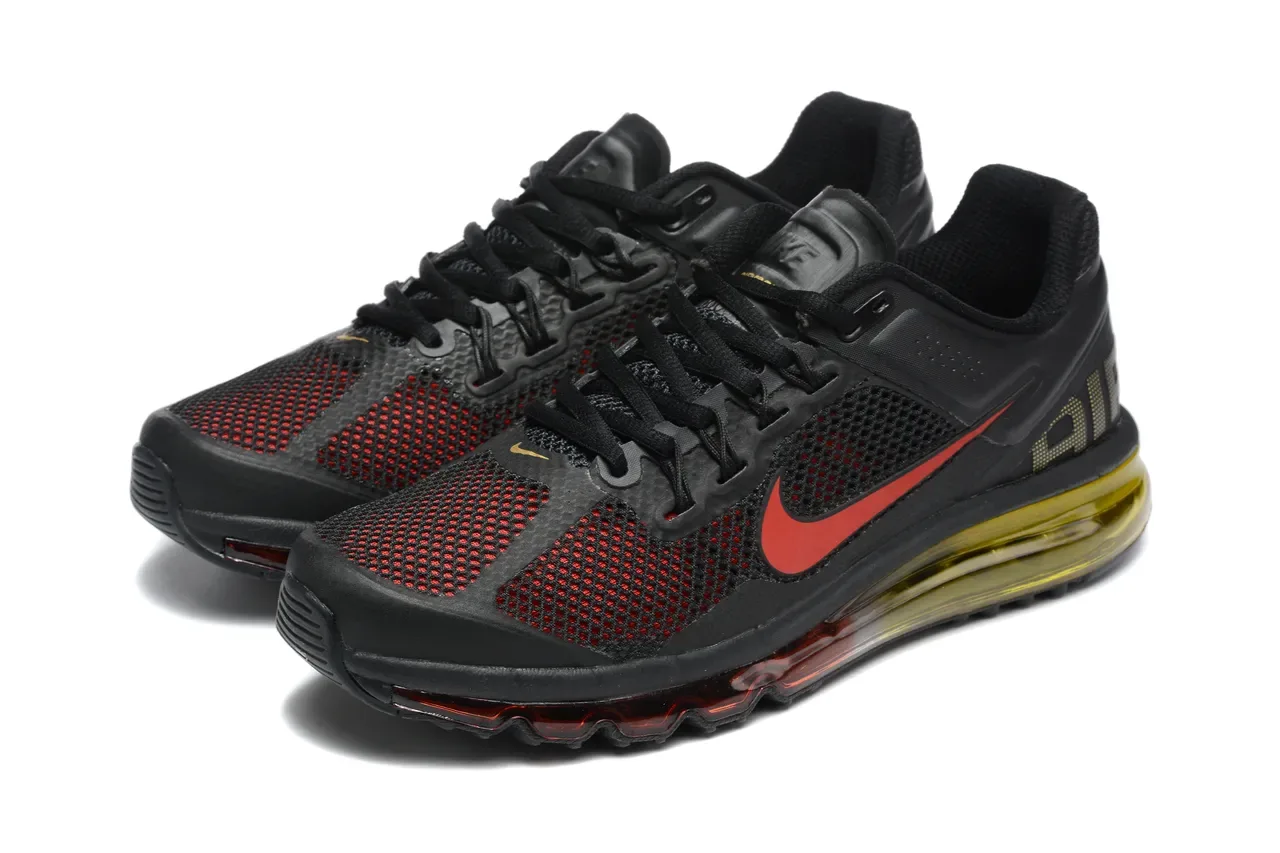 Nike Noir Rouge Air Cushioning Visible de Toute la Longueur Perforé Talons Dorés Chaussures de Course 7