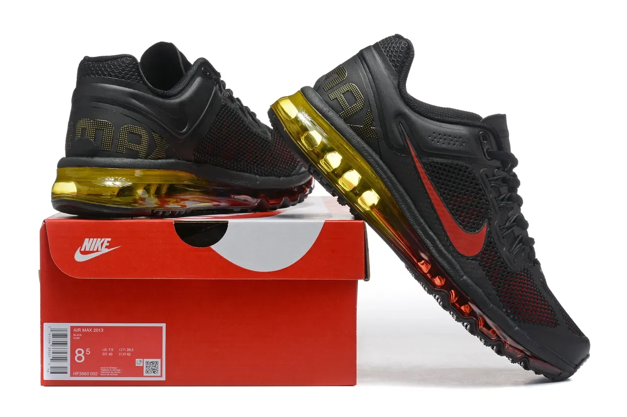Nike Noir Rouge Air Cushioning Visible de Toute la Longueur Perforé Talons Dorés Chaussures de Course 8