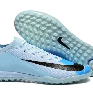 Nike Azul Negro Bajo Corte Knit Upper Asimétrico Cordones Césped Zapatos de Fútbol