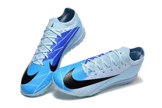 Nike Azul Negro Bajo Corte Knit Upper Asimétrico Cordones Césped Zapatos de Fútbol 2