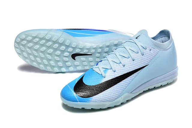 Nike Azul Negro Bajo Corte Knit Upper Asimétrico Cordones Césped Zapatos de Fútbol 6