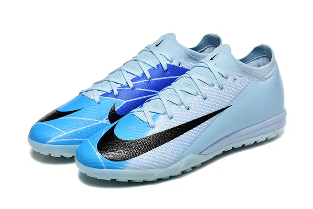 Nike Azul Negro Bajo Corte Knit Upper Asimétrico Cordones Césped Zapatos de Fútbol 8