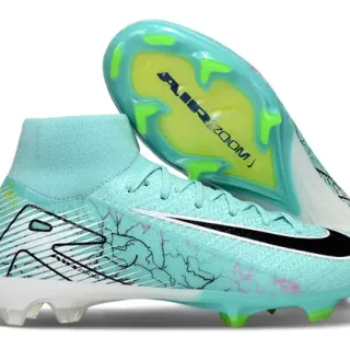 Nike Blue Green High-Cut Sock-Fit Collar Flyknit Upper Firm-Ground Soccer Shoes