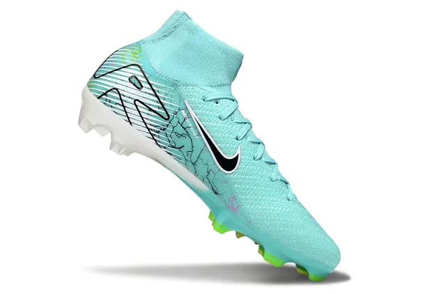 Nike Blue Green High-Cut Sock-Fit Collar Flyknit Upper Firm-Ground Soccer Shoes 2
