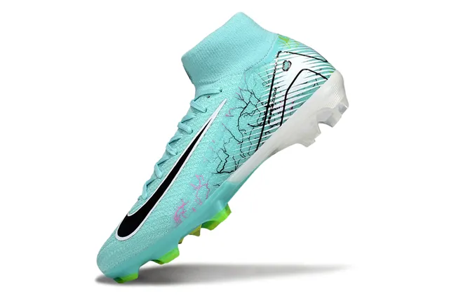 Nike Blue Green High-Cut Sock-Fit Collar Flyknit Upper Firm-Ground Soccer Shoes 3
