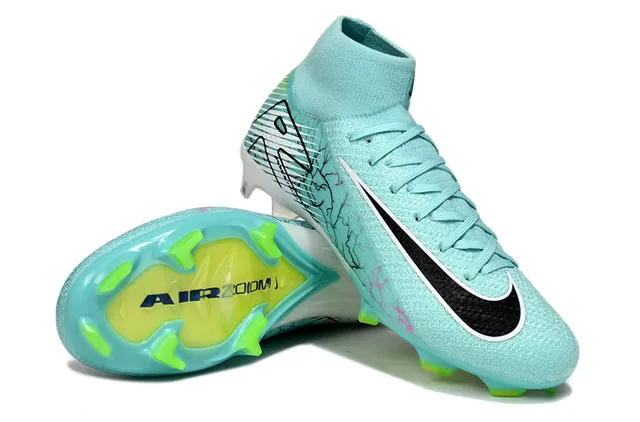 Nike Blue Green High-Cut Sock-Fit Collar Flyknit Upper Firm-Ground Soccer Shoes 4