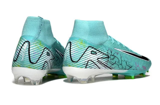 Nike Blue Green High-Cut Sock-Fit Collar Flyknit Upper Firm-Ground Soccer Shoes 5