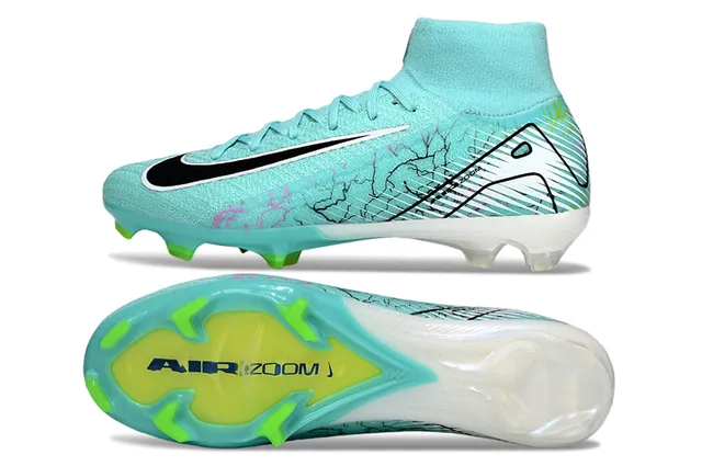 Nike Blue Green High-Cut Sock-Fit Collar Flyknit Upper Firm-Ground Soccer Shoes 6