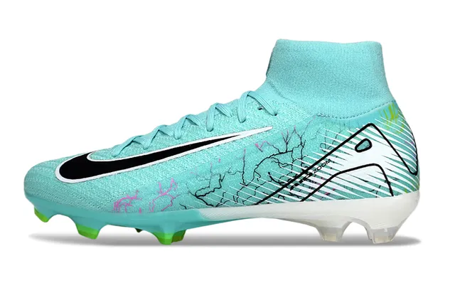Nike Blue Green High-Cut Sock-Fit Collar Flyknit Upper Firm-Ground Soccer Shoes 7