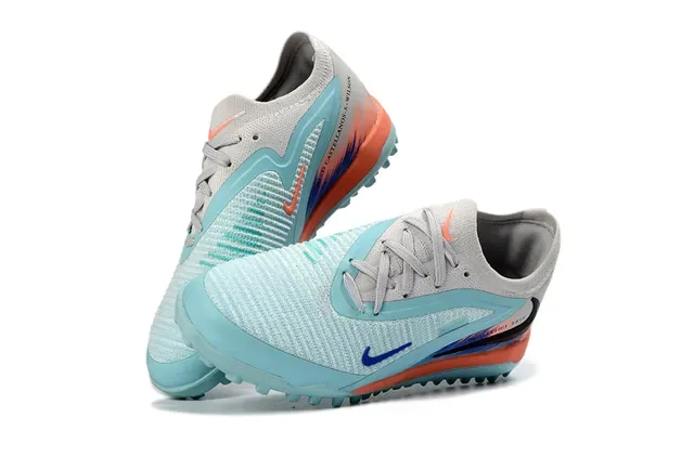 Nike Blue Orange Knit Upper Studs Turf Soccer Shoes 2