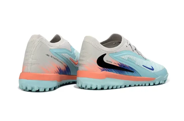 Nike Blue Orange Knit Upper Studs Turf Soccer Shoes 3
